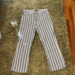 BDG white and black strip ankle crop flare jeans